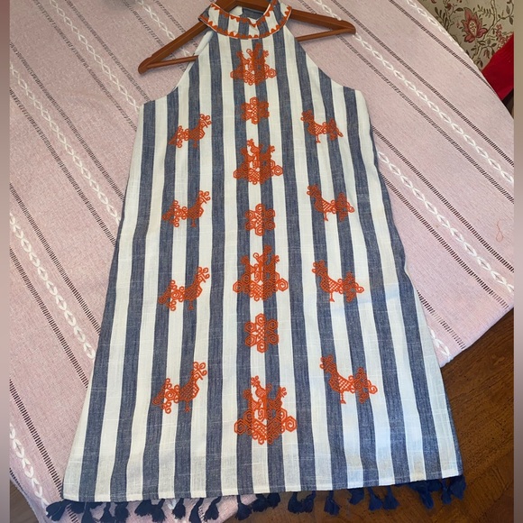 THML Women's Linen Blend Striped Embroidered Halter Dress, sz Small - Picture 14 of 14